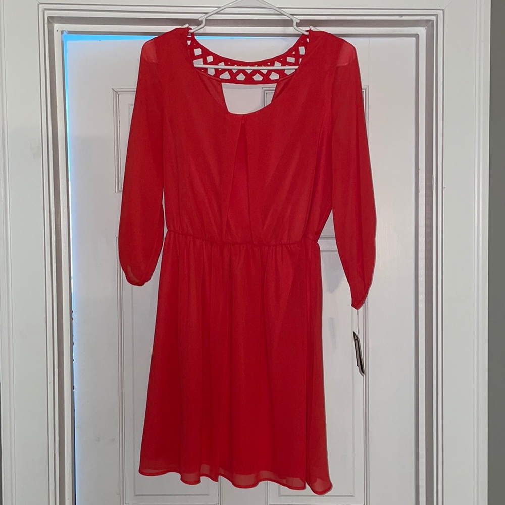 NWT By and By juniors medium coral sheer long sleeve Easter Sunday dress